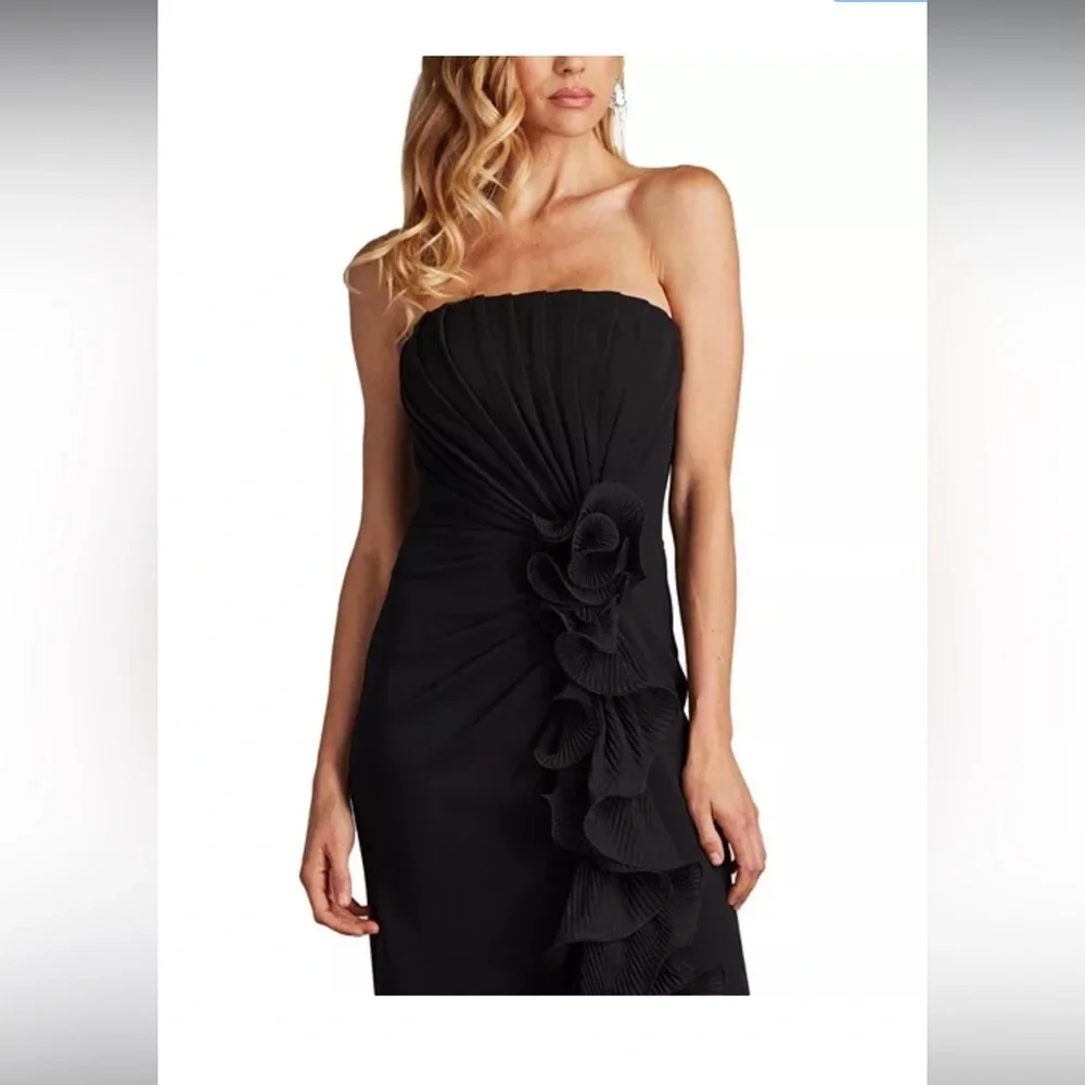 NEW Tadashi Shoji Pleated Strapless Ruffle LEITH RUFFLE Black BOS24386L gown XL